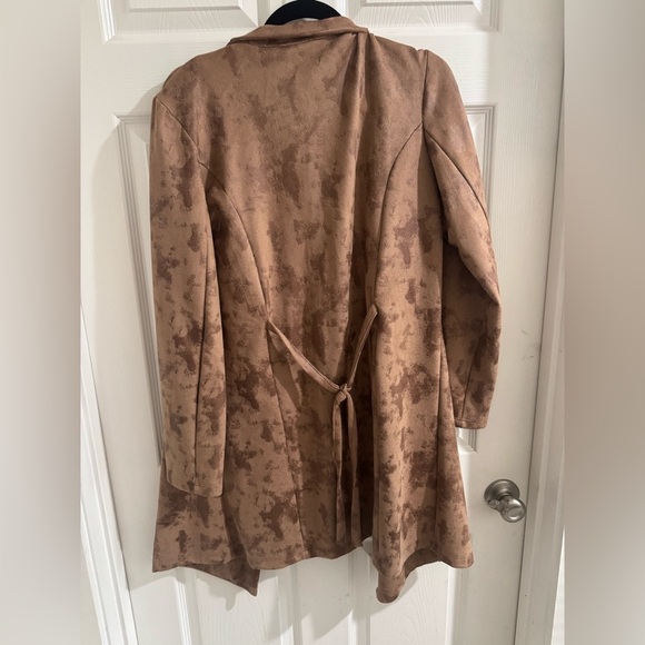 Brown Suede-Like Blazer with Waterfall Collar - Picture 2 of 7